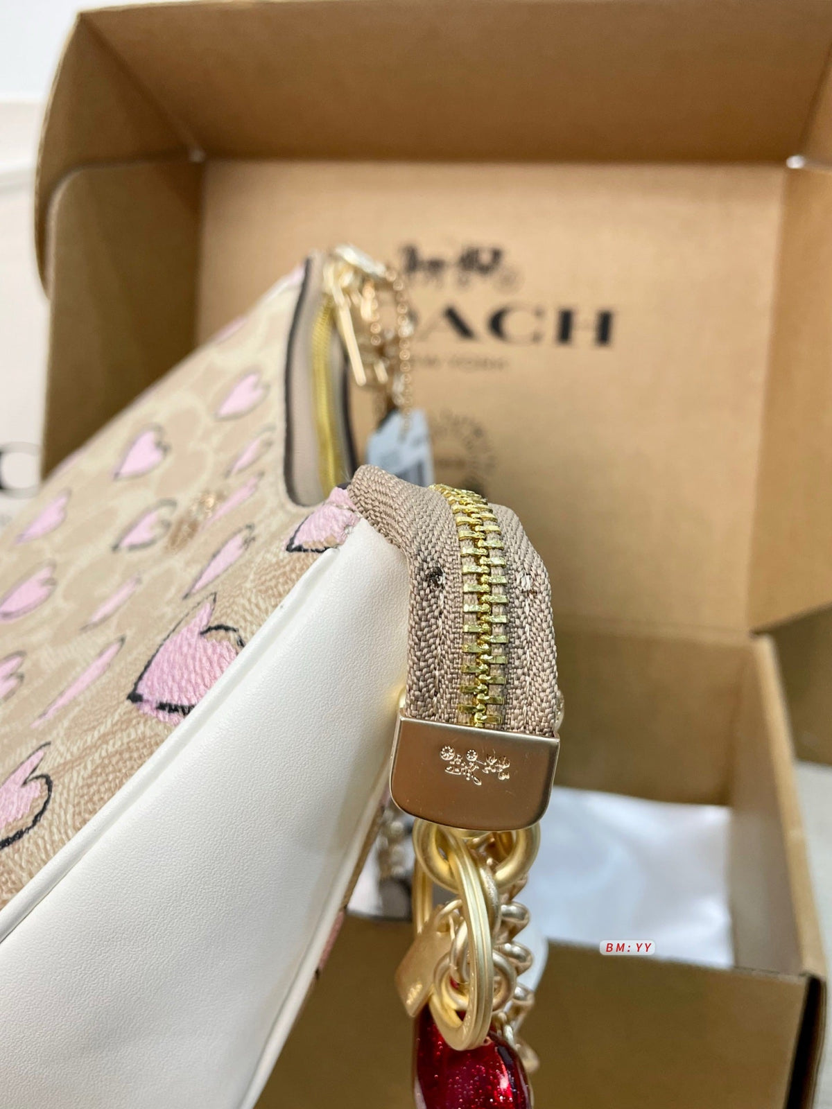 Heart Print Canvas Shoulder Bag 298079