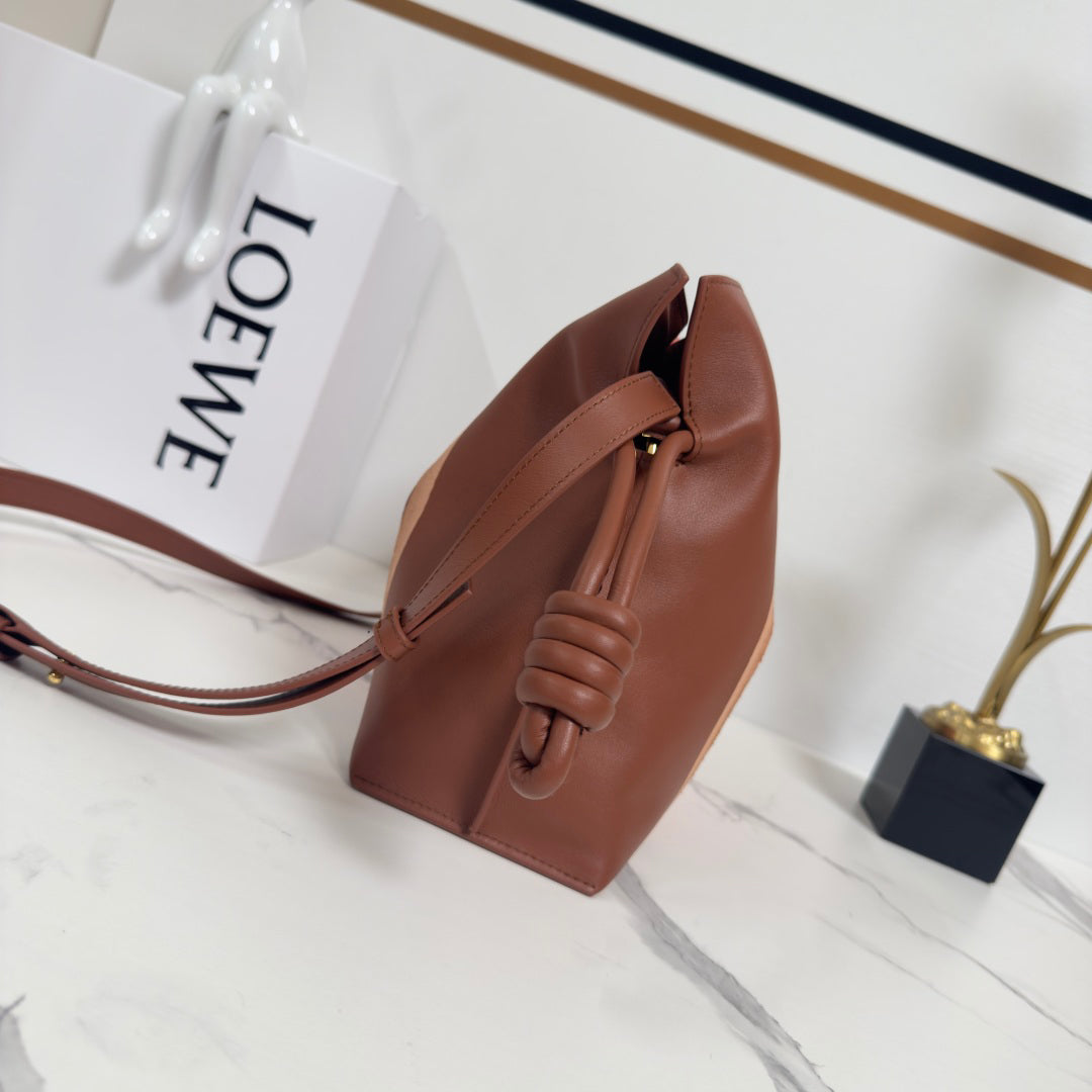 Striped Suede & Leather Shoulder Bag with Knot Strap (1114212040)