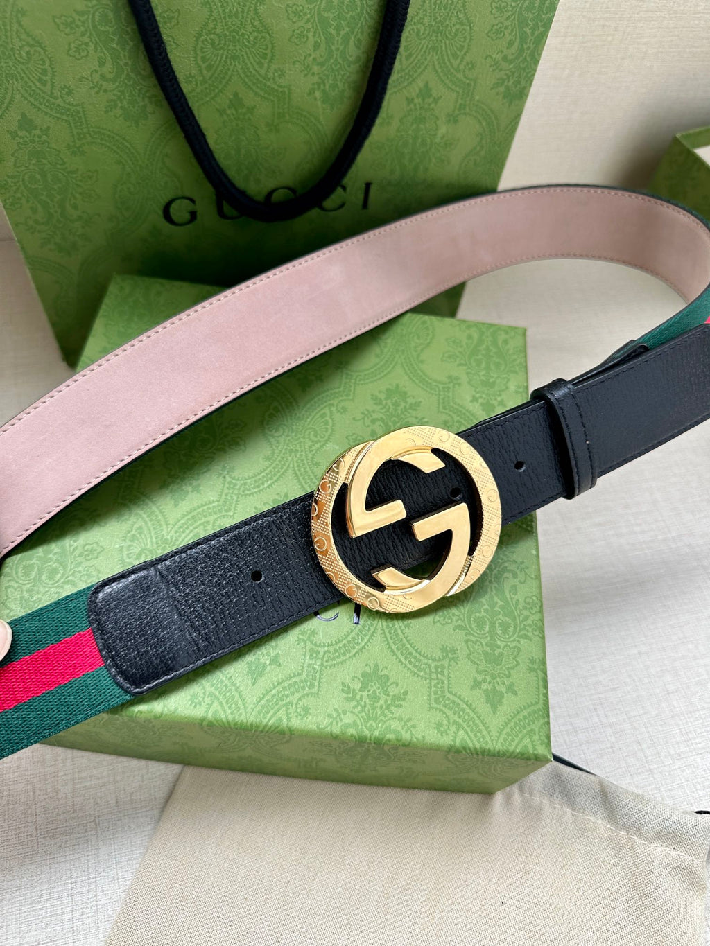 Green and Red Striped Belt Width 3.8cm