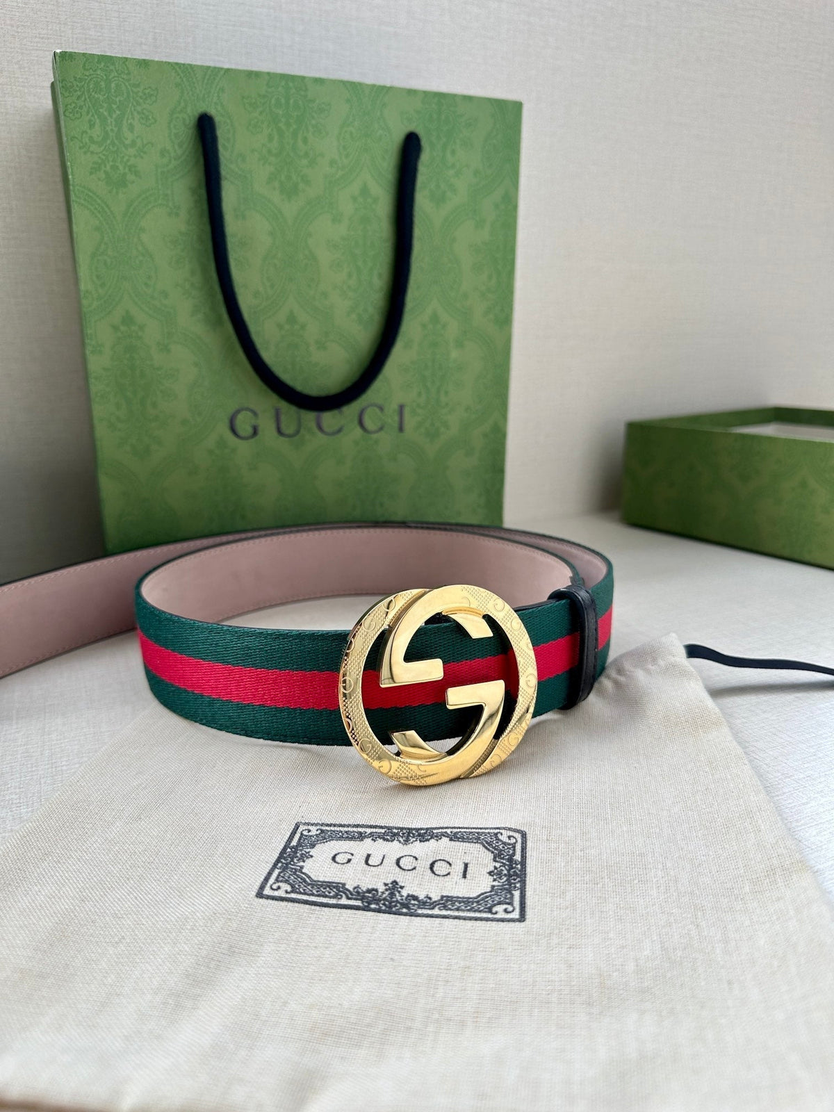 Green and Red Striped Belt Width 3.8cm