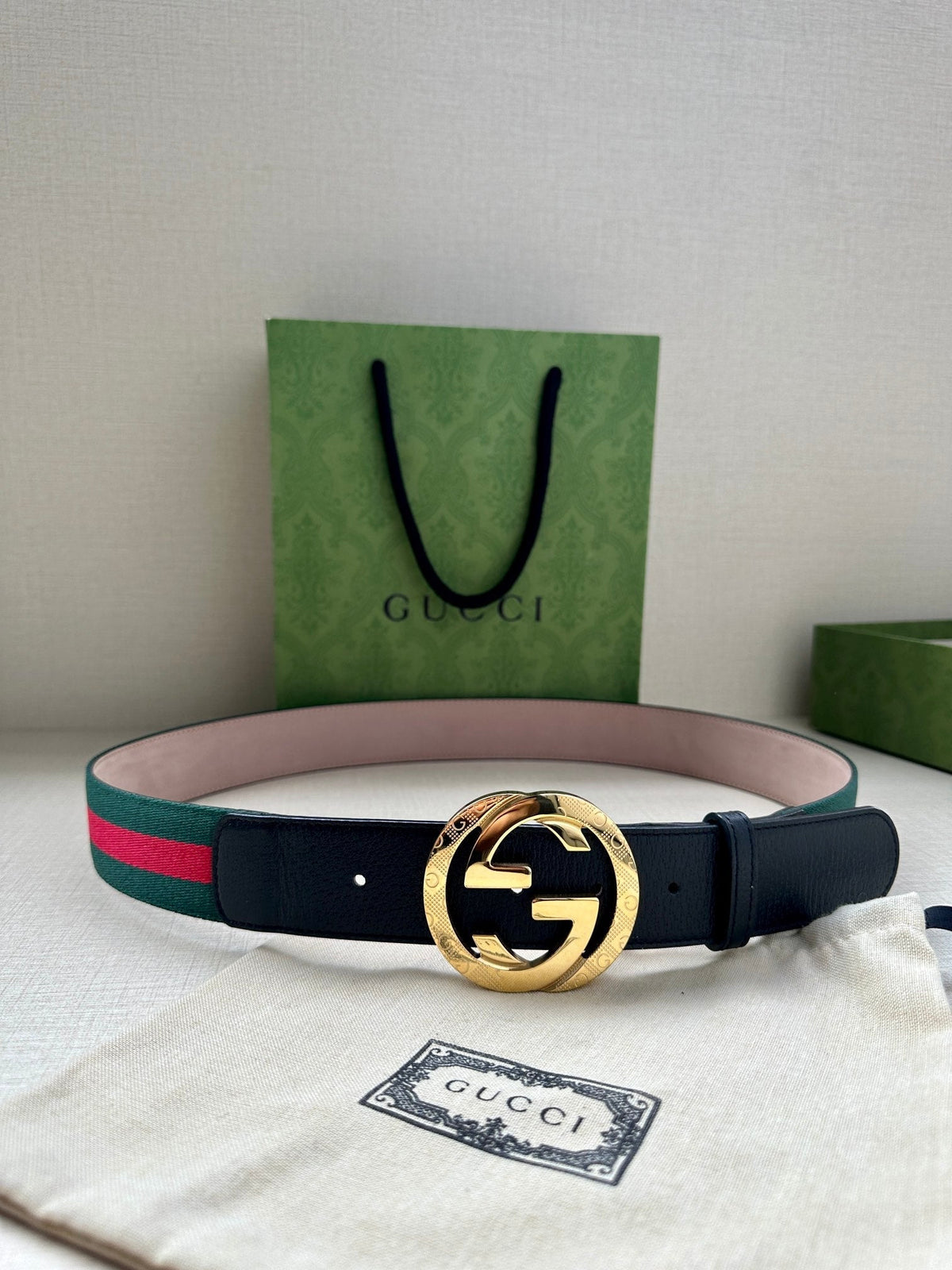 Green and Red Striped Belt Width 3.8cm