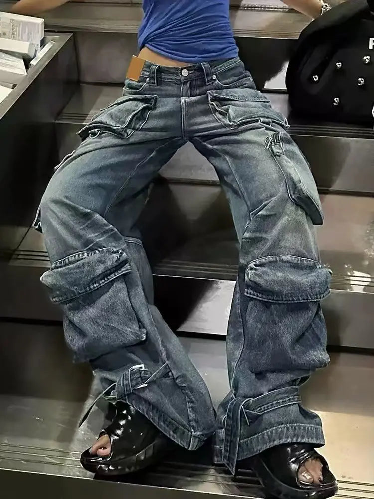 Vintage Multi-Pocket Denim Work Pants
