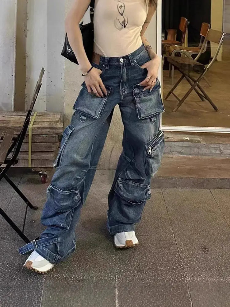 Vintage Multi-Pocket Denim Work Pants