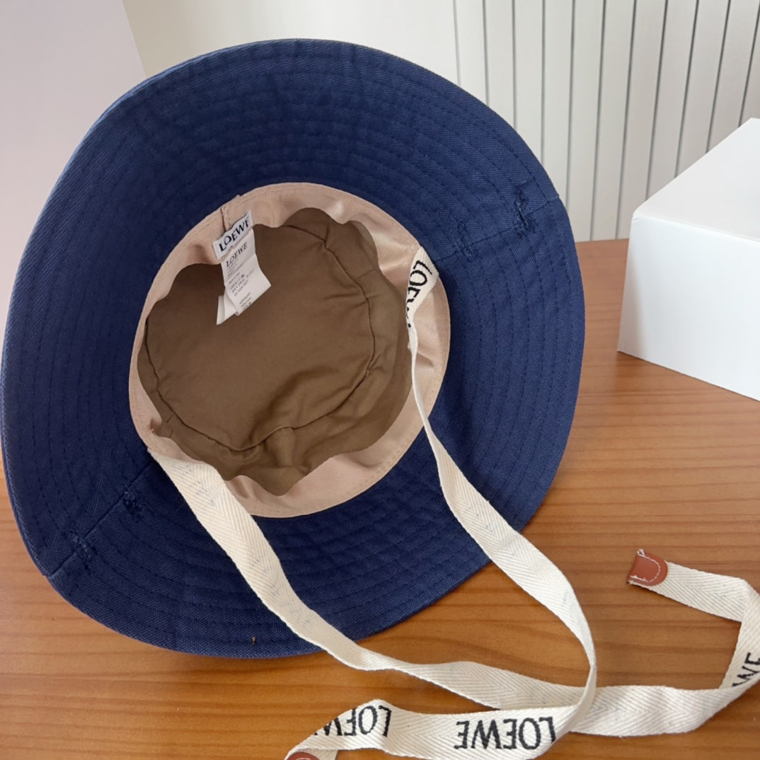 Blue Denim Bucket Hat with Long Straps