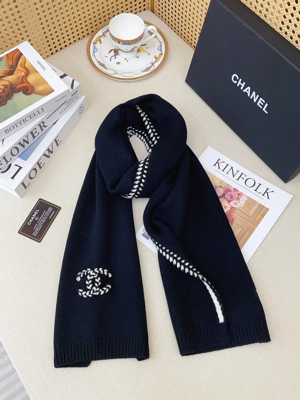 Black Knit Wool & Cashmere Scarf