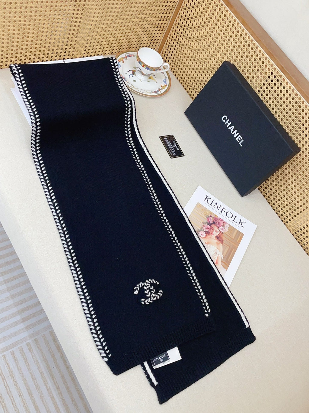 Black Knit Wool & Cashmere Scarf