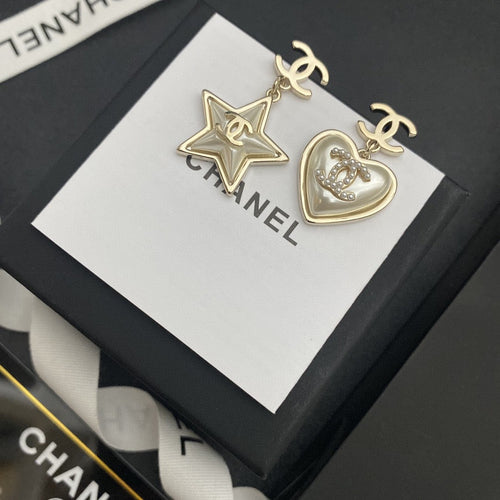 18K  Chanel Heart & Star Earrings