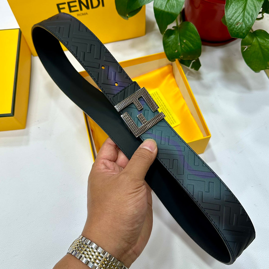 Gradient Monogram Leather Belt with Textured Buckle Width 4.0cm