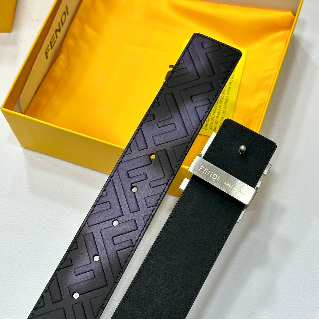 Gradient Monogram Leather Belt with Textured Buckle Width 4.0cm