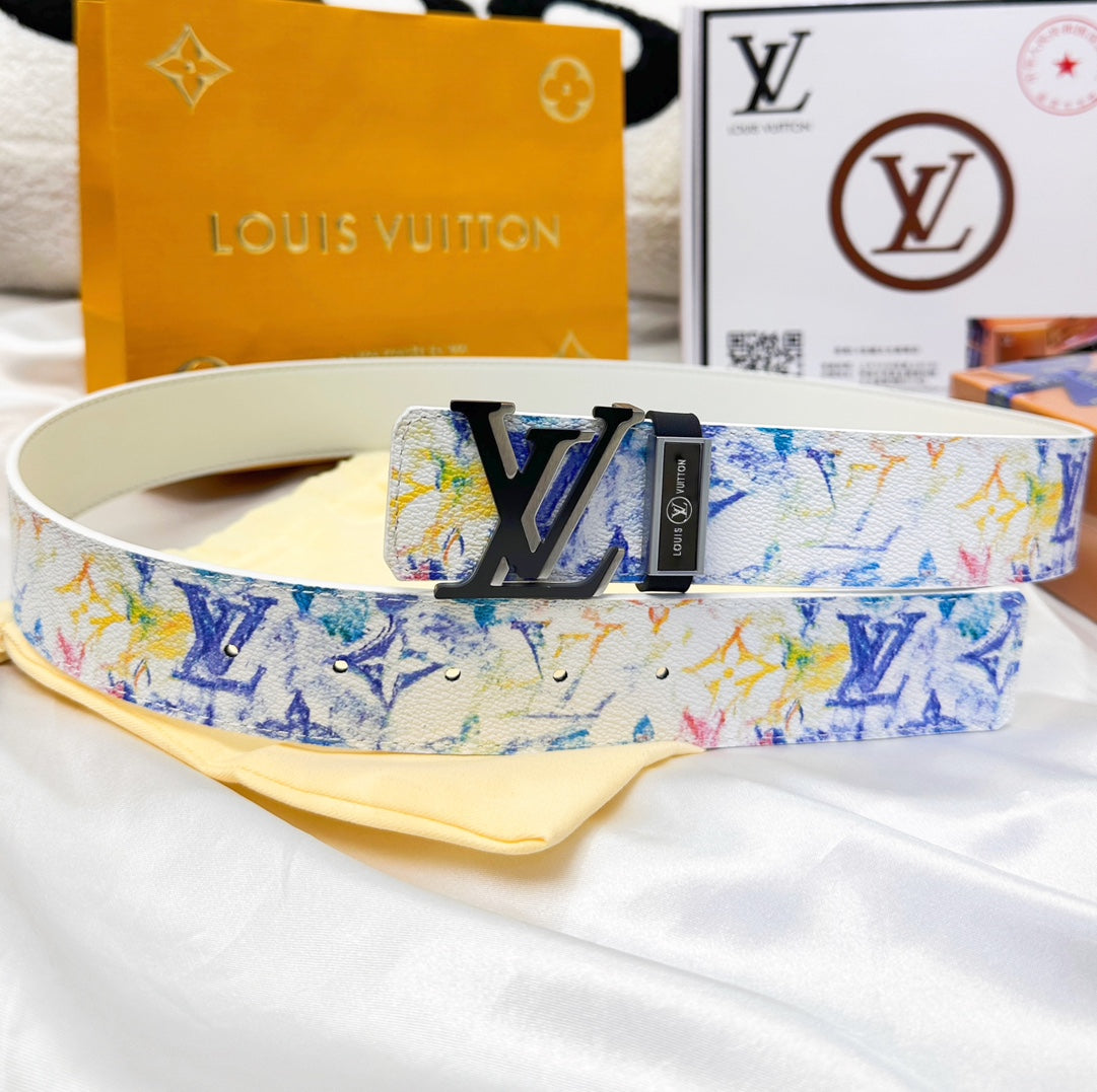 Colorful Monogram Print Belt with Silver Buckle
